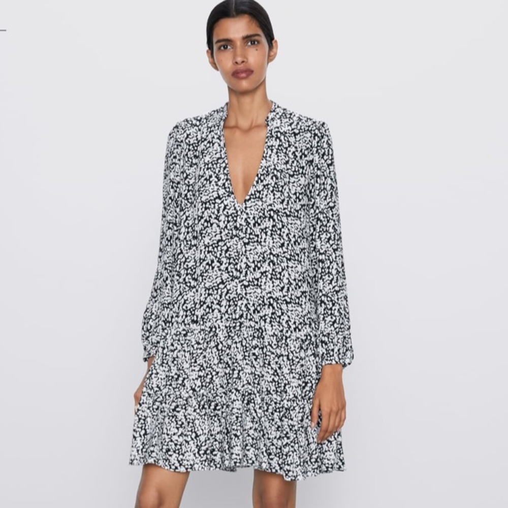 Zara Long Sleeve Ruffle Hem Floral Mini Dress